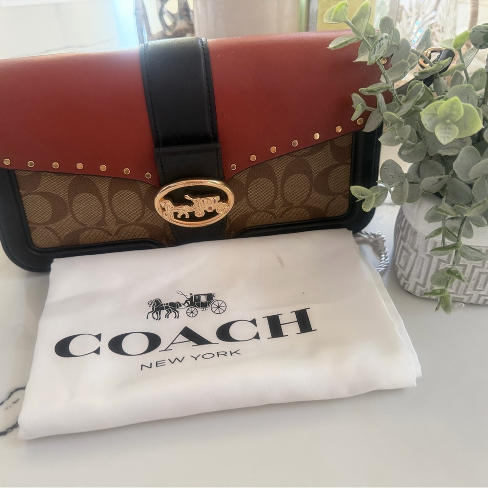 Coach Tan and Black Leather Crossbody Bag